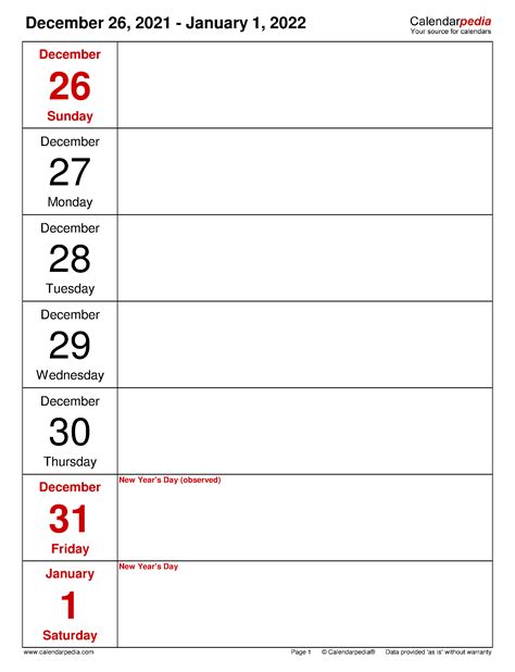 Printable Calendar Weekly 2022