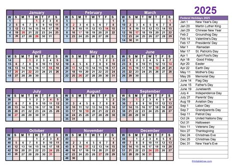 Printable Calendar With Weeks 2025