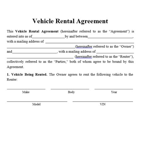 Printable Car Lease Agreement Template