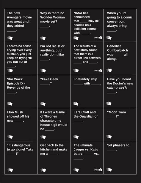 Printable Cards Against Humanity Black Cards