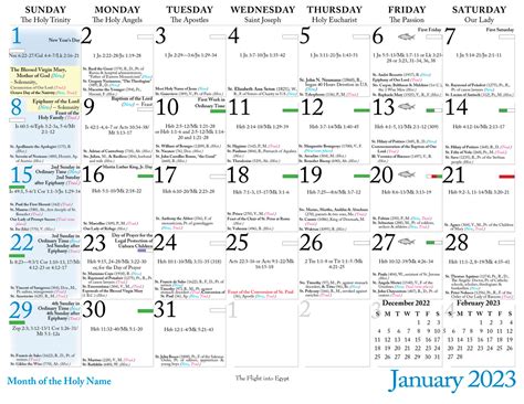 Printable Catholic Calendar 2023