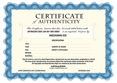 Printable Certificate Of Authenticity