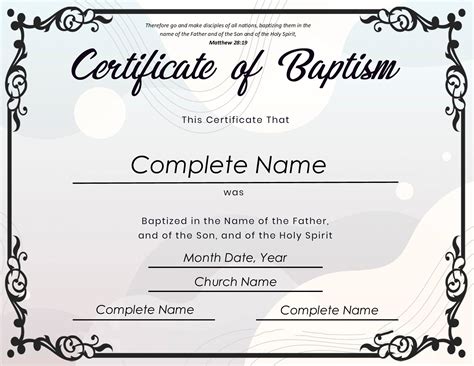 Printable Certificate Of Baptism