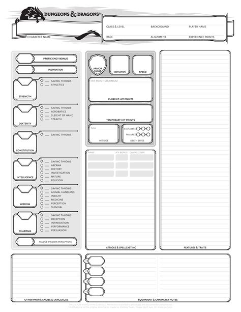 Printable Character Sheets 5e