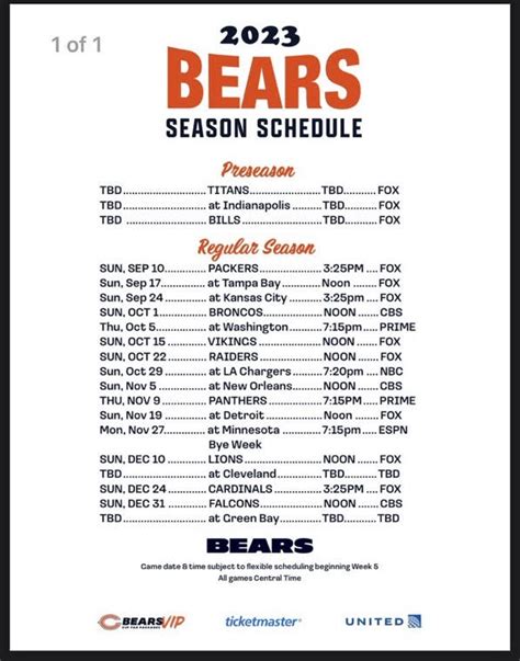 Printable Chicago Bears Schedule 2023