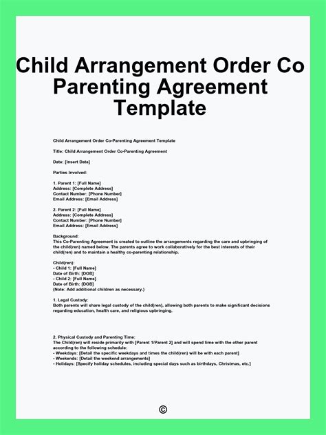 Printable Child Arrangement Order Template