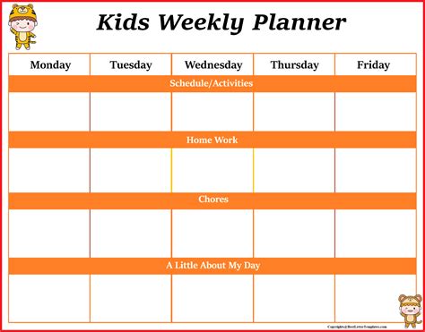 Printable Children's Weekly Planner Template