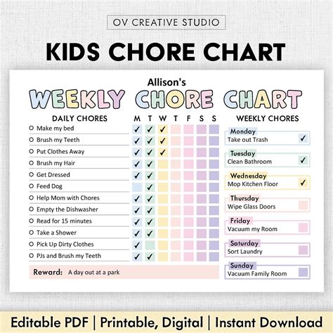 Printable Chore Chart Ages 12 And Up
