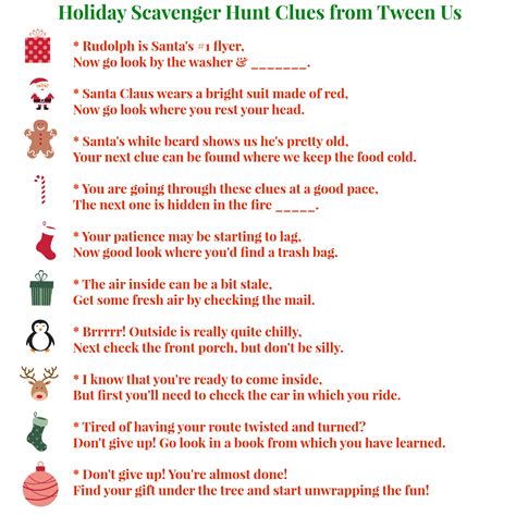 Printable Christmas Scavenger Hunt Clues