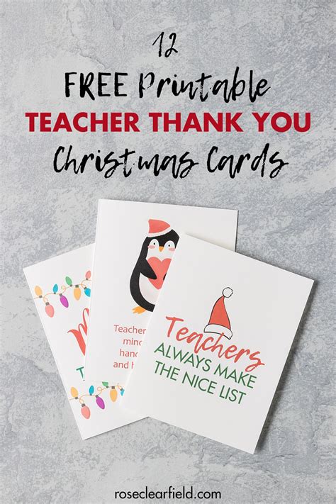 Printable Christmas Thank You Cards From Teachers To Students