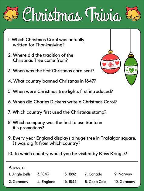 Printable Christmas Trivia Questions With Answers