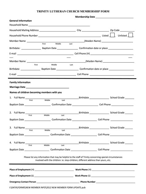 Printable Church Membership Form Pdf
