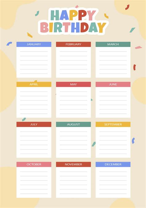 Printable Classroom Birthday Calendar