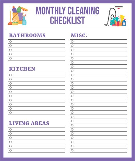 Printable Cleaning Checklists