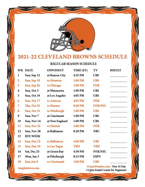 Printable Cleveland Browns Schedule 2022