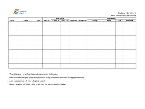 Printable Clipboard Health Timesheet Pdf