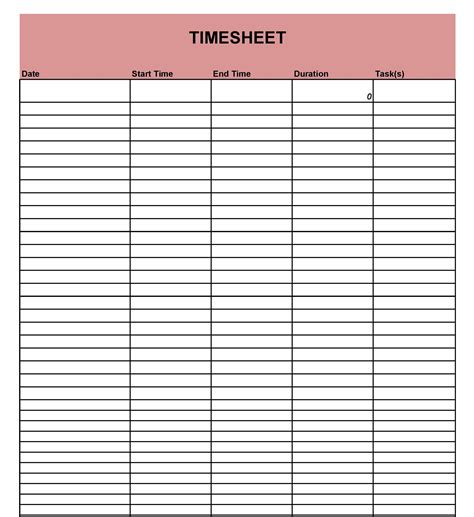 Printable Clock In And Out Sheet