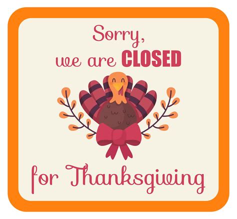 Printable Closed For Thanksgiving