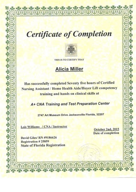 Printable Cna Certificate