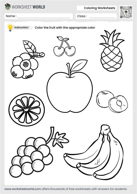Printable Coloring Fruits Worksheets Pdf
