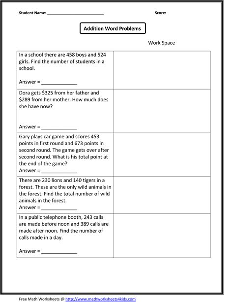 Printable Common Core Word Problems For 3rd Grade Worksheets