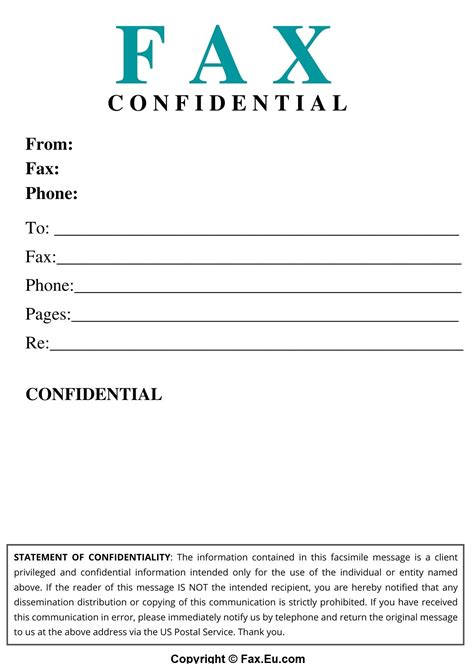Printable Confidential Fax Cover Sheet Template