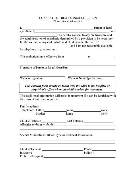 Printable Consent To Treat Minor Form