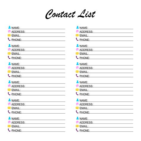Printable Contact List