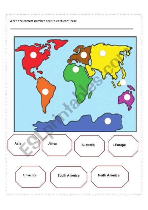 Printable Continents Worksheet