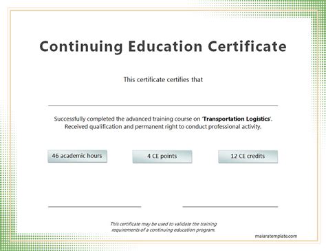 Printable Continuing Education Certificate Template Free Unique With