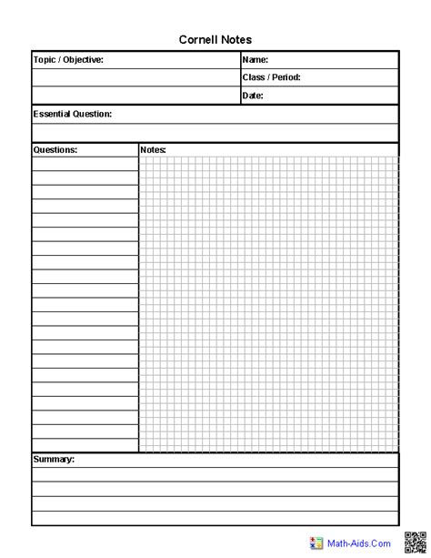 Printable Cornell Notes Template For Math