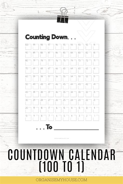 Printable Countdown Calendar Template