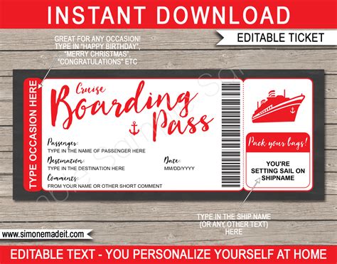 Printable Cruise Ticket Template