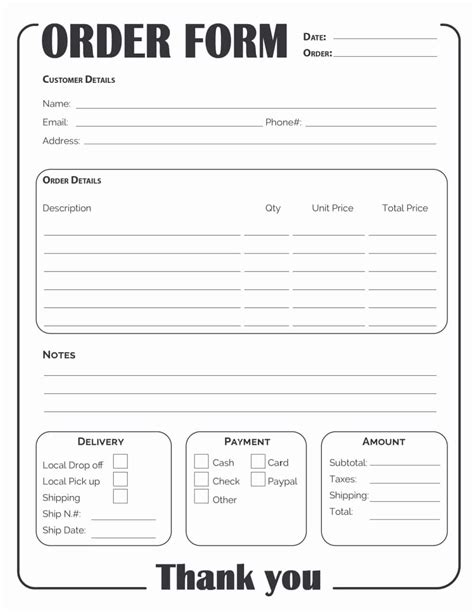Printable Custom Order Form Template Free
