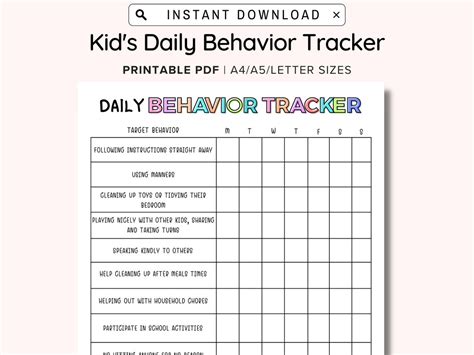 Printable Daily Behavior Chart Template