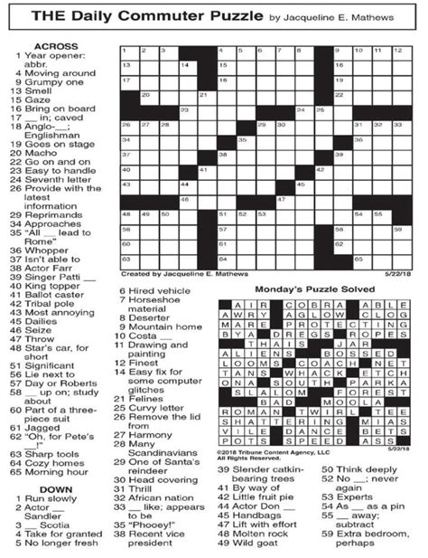 Printable Daily Commuter Crossword Puzzles