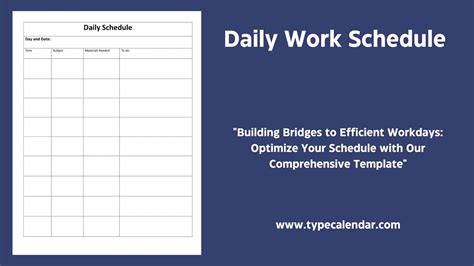 Printable Daily Project Schedule Work