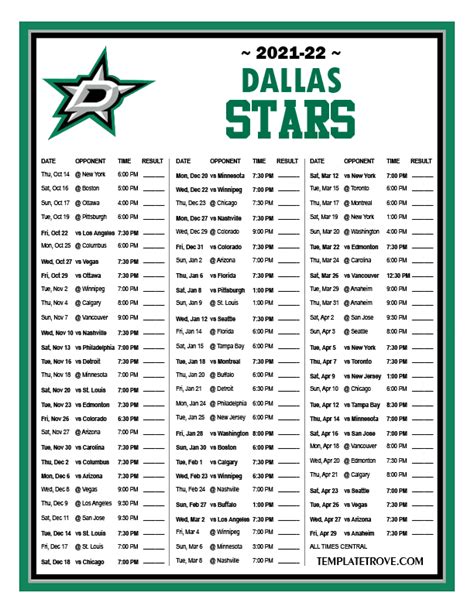 Printable Dallas Stars Schedule