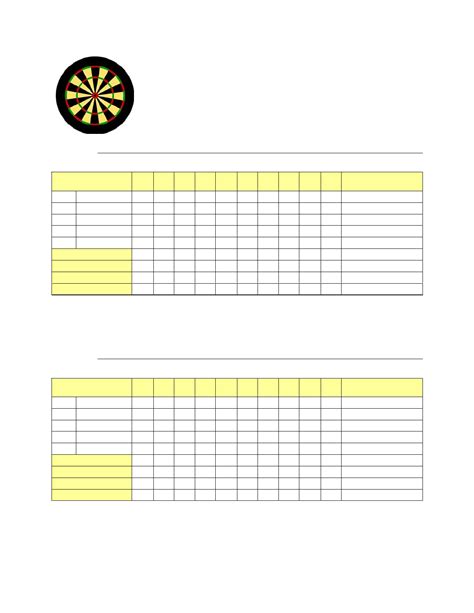 Printable Dart Score Sheet