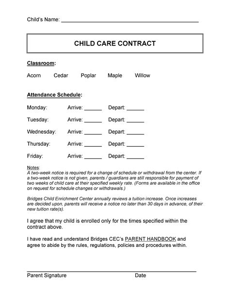 Printable Daycare Contract Template