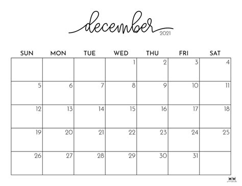 Printable December 2021 Calendar Overview