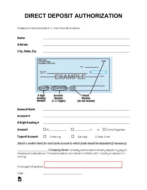 Printable Direct Deposit Form Pdf