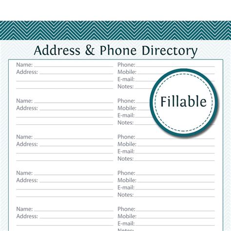 Printable Directory Template