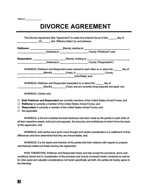 Printable Divorce Agreement Template
