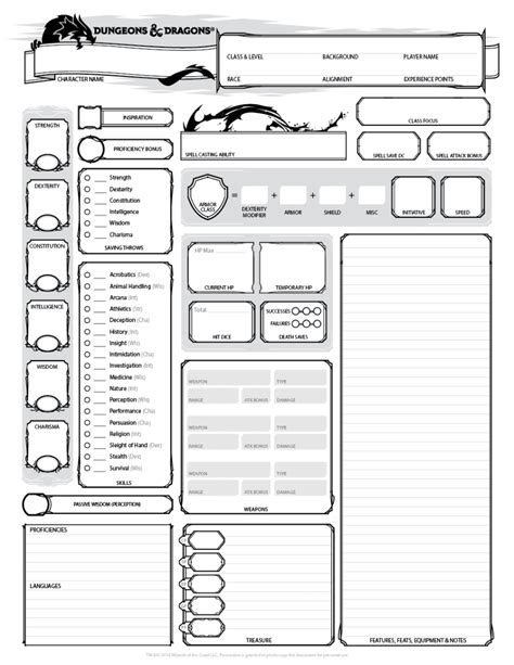 Printable Dnd Character Sheet 5e