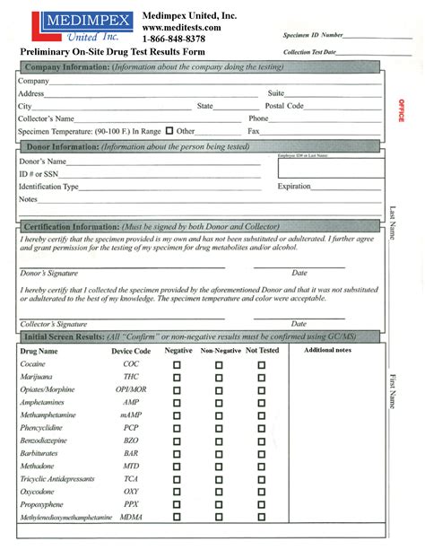 Printable Drug Test Form Template