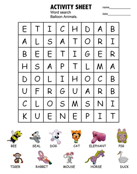 Printable Easy Word Search Puzzles For Kids