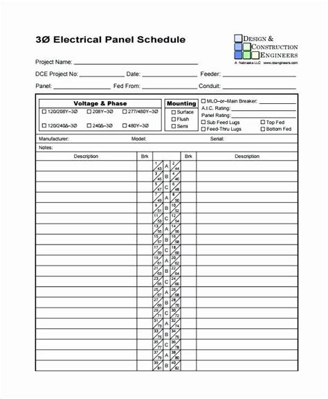 Printable Electrical Panel Schedule Template Excel
