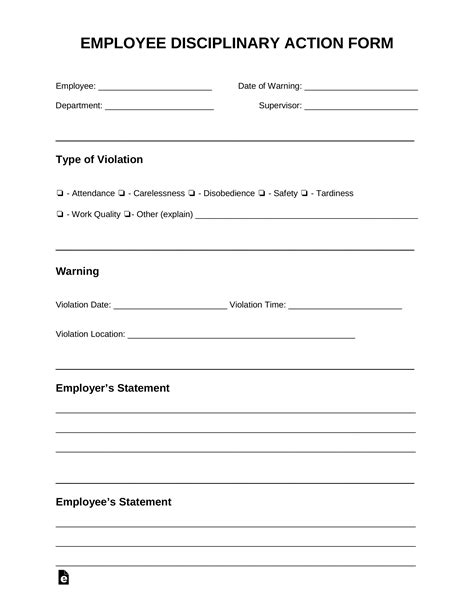 Printable Employee Disciplinary Form