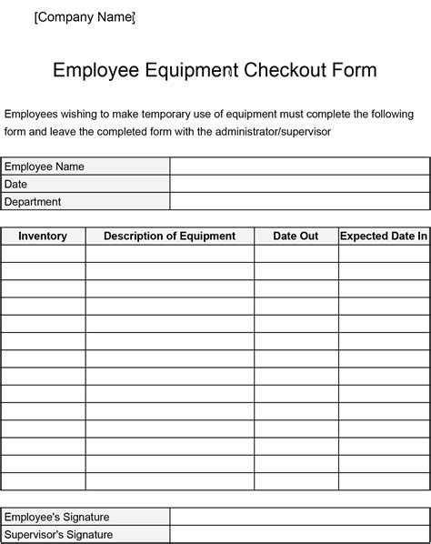 Printable Employee Equipment Responsibility Form